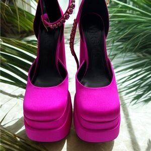 Versace Pink Platform Heels with Ankle Strap